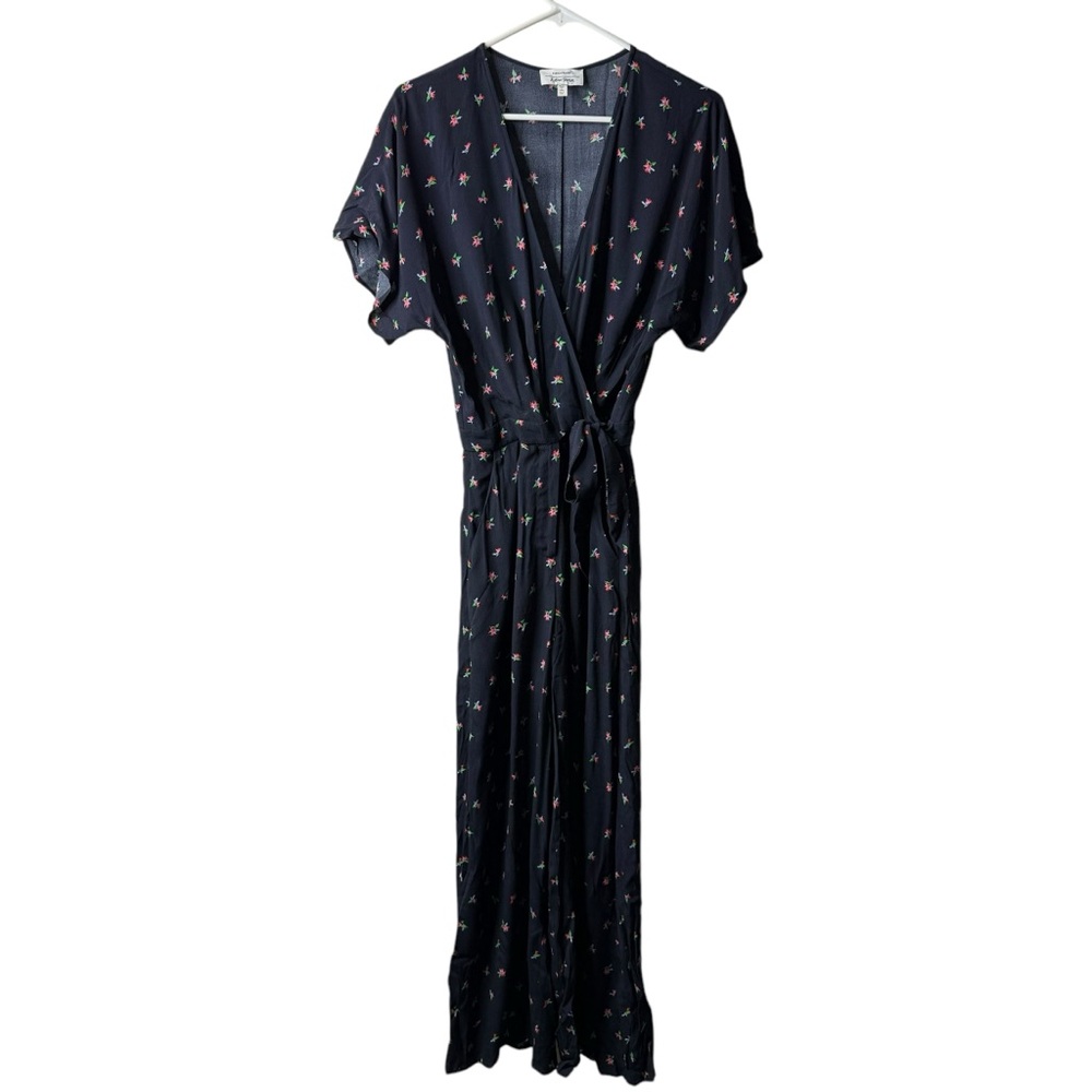 & Other Stories Navy Floral Surplice Wide Leg Jumpsuit